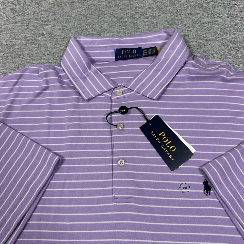 Polo Ralph Lauren Shirt Mens 2XB Purple Striped Short Sleeve Golf Preppy READ